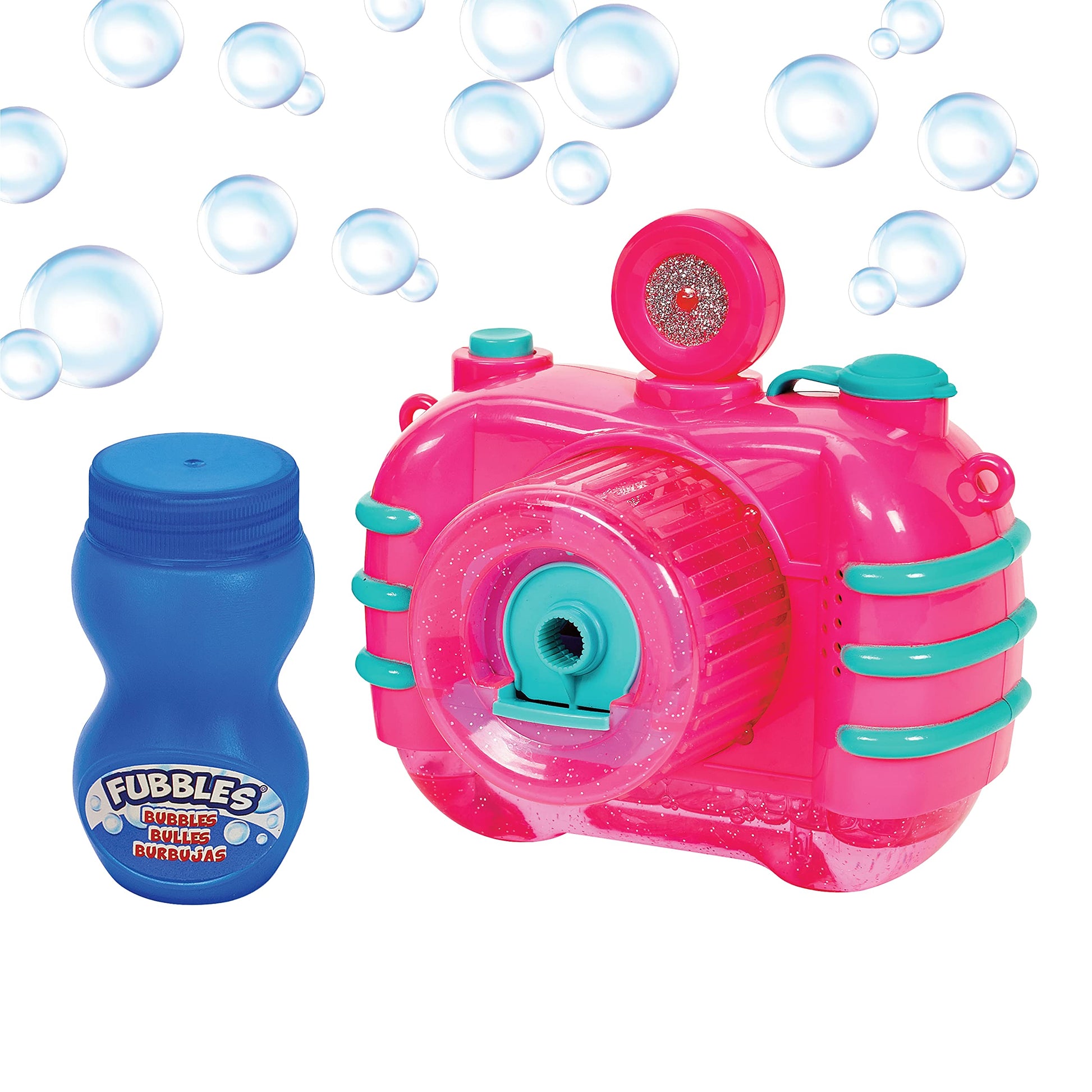 Little Kids Fubbles Bubble Camera with Realistic Shutter Sound  Fun Lights and Music. Includes enhanced Bubble Solution  Pink (47302E)