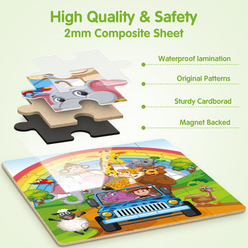 Synarry Magnetic Puzzles For Kids Ages 3-5, 20 Pieces Toddler Animal Puzzles, Children Travel Activity Toys Games For 3 4 5 6 Years Old Kids Boys Girls In Car Airplane, Learning Magnet For Road Trip