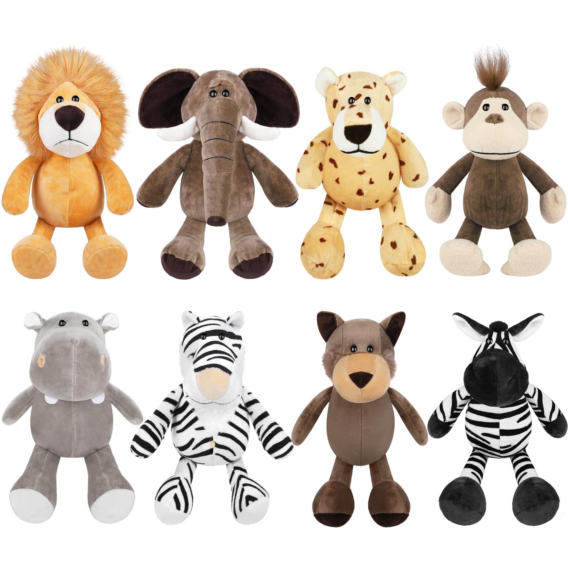 Elcoho 8 Pieces Safari Stuffed Animals Plush Jungle Animal Toys 9.8 Inch Zoo Stuffed Animals Set Cute Plush Toys For Animal Themed Parties Teacher Student Award, 8 Styles