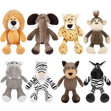 Elcoho 8 Pieces Safari Stuffed Animals Plush Jungle Animal Toys 9.8 Inch Zoo Stuffed Animals Set Cute Plush Toys For Animal Themed Parties Teacher Student Award, 8 Styles