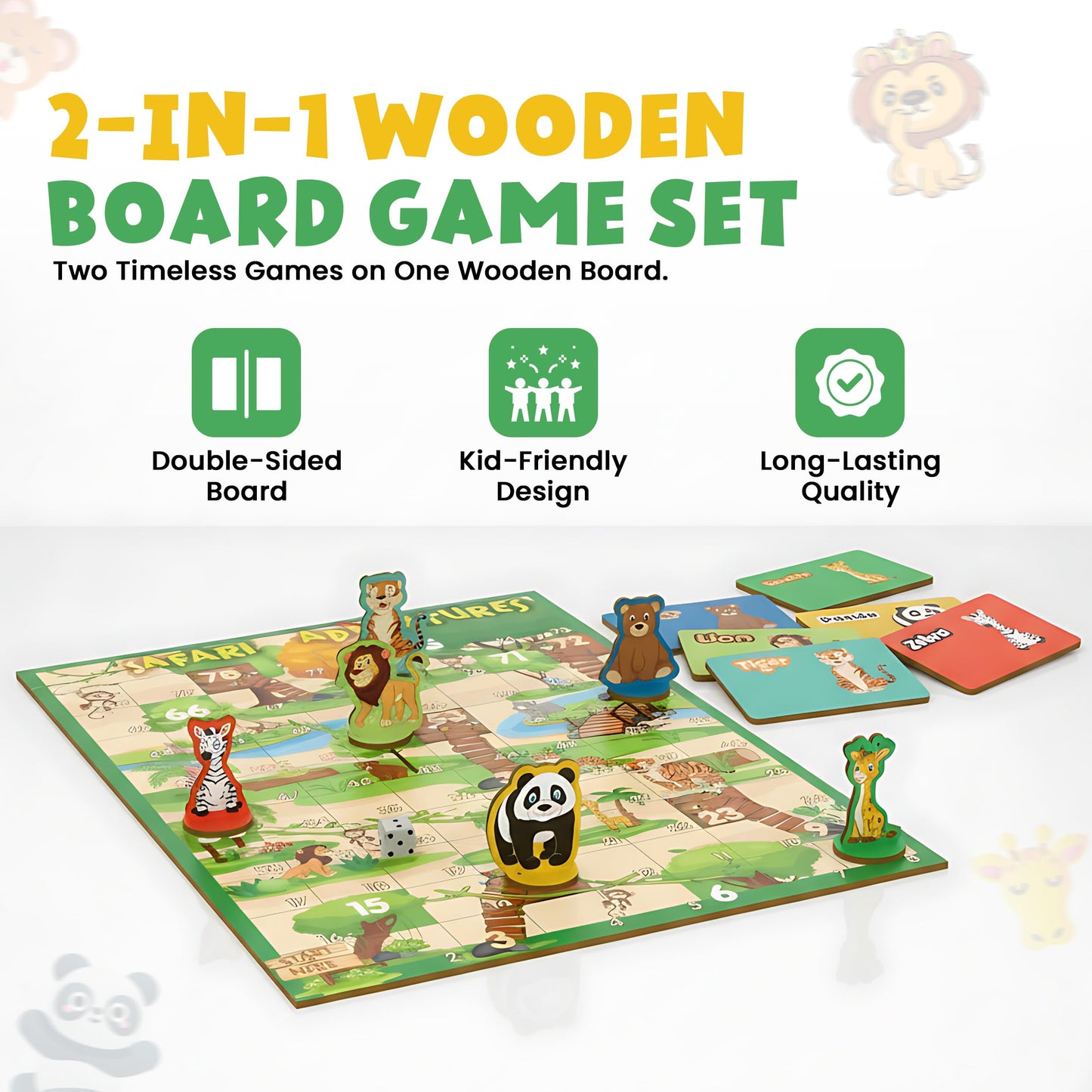 2-in-1 Wooden Board Games for Kids & Families - enhanced Wood Ludo Board Game & Snakes and Ladders Board Game | Classic Family Board Games Set with Dice & Pieces  Fun Educational Gift for Boys & Girls