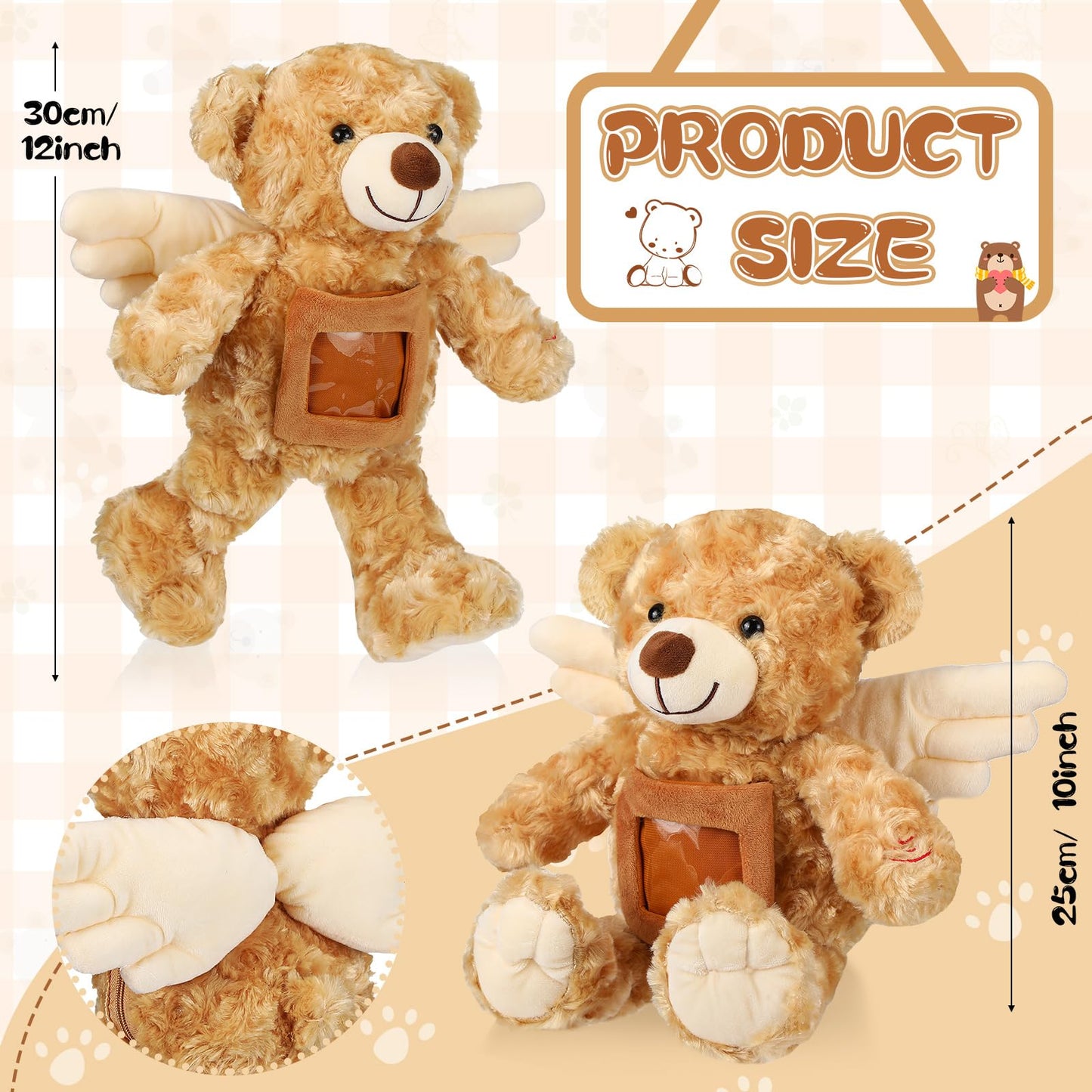 Leyndo Angel Remembrance Bear Plush Stuffed Animal With Recorder 12 Inch Voice Recording Dolls With A Picture Frame Memorial Toy