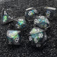 Haxtec DND Dice Set 7PCS Resin Dice Set Black with Iridescent Mylar Inclusion Polyhedral D&D Dice for Roleplaying Dice Games as