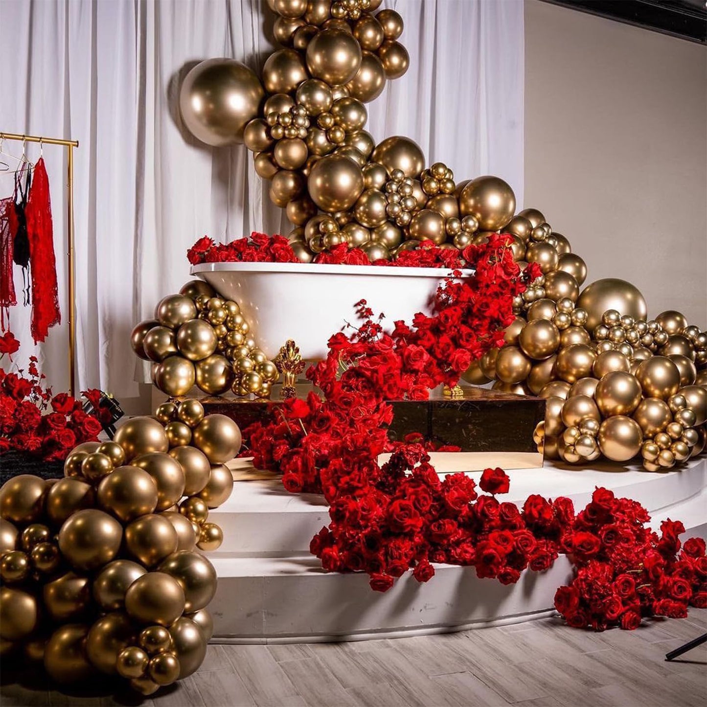 Nisocy Gold Metallic Chrome Latex Balloon Arch Garland Kit, 102Pcs 18In 12In 10In 5In For Festival Picnic, Engagement, Wedding,