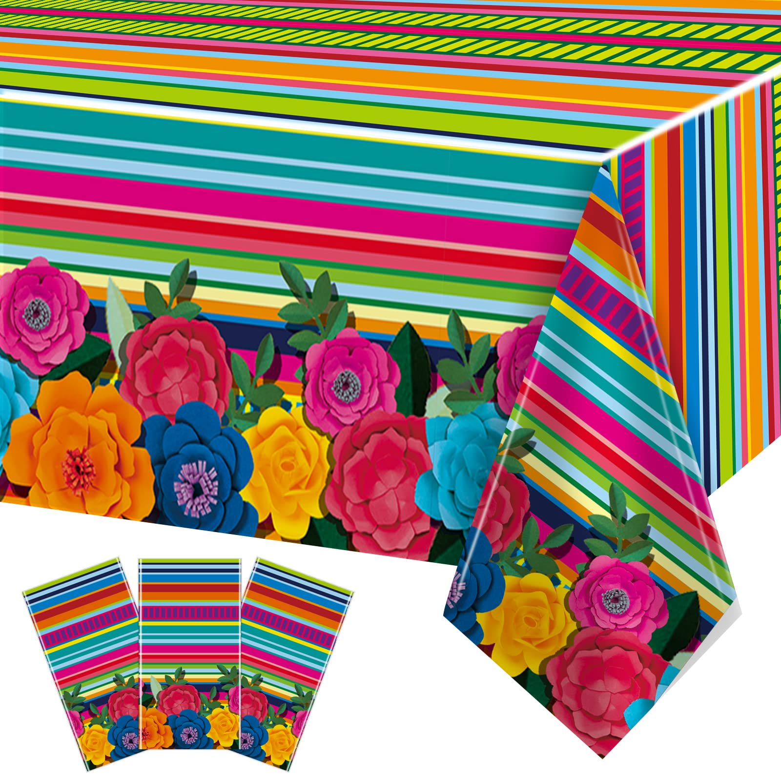 3 Pieces Mexican Fiesta Party Supplies Mexican Theme Tablecloths Cinco De Mayo Table Covers Mexican Floral Stripes Tablecover fo