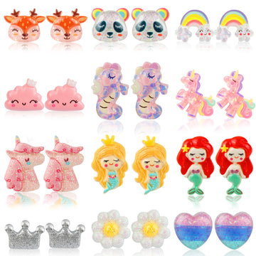 Clip On Earrings For Girls, 12/30 Pairs Hypoallergenic Kids Earrings, Cute And Great Gifts For Girls 4-12 (10-Pair Of Clip On Ea
