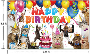 6 X 3.6Ft Cat Happy Birthday Backdrop Cat Birthday Sign Banner Kitties Birthday Party Supplies Decoration Pet Cat Paw Theme Birt