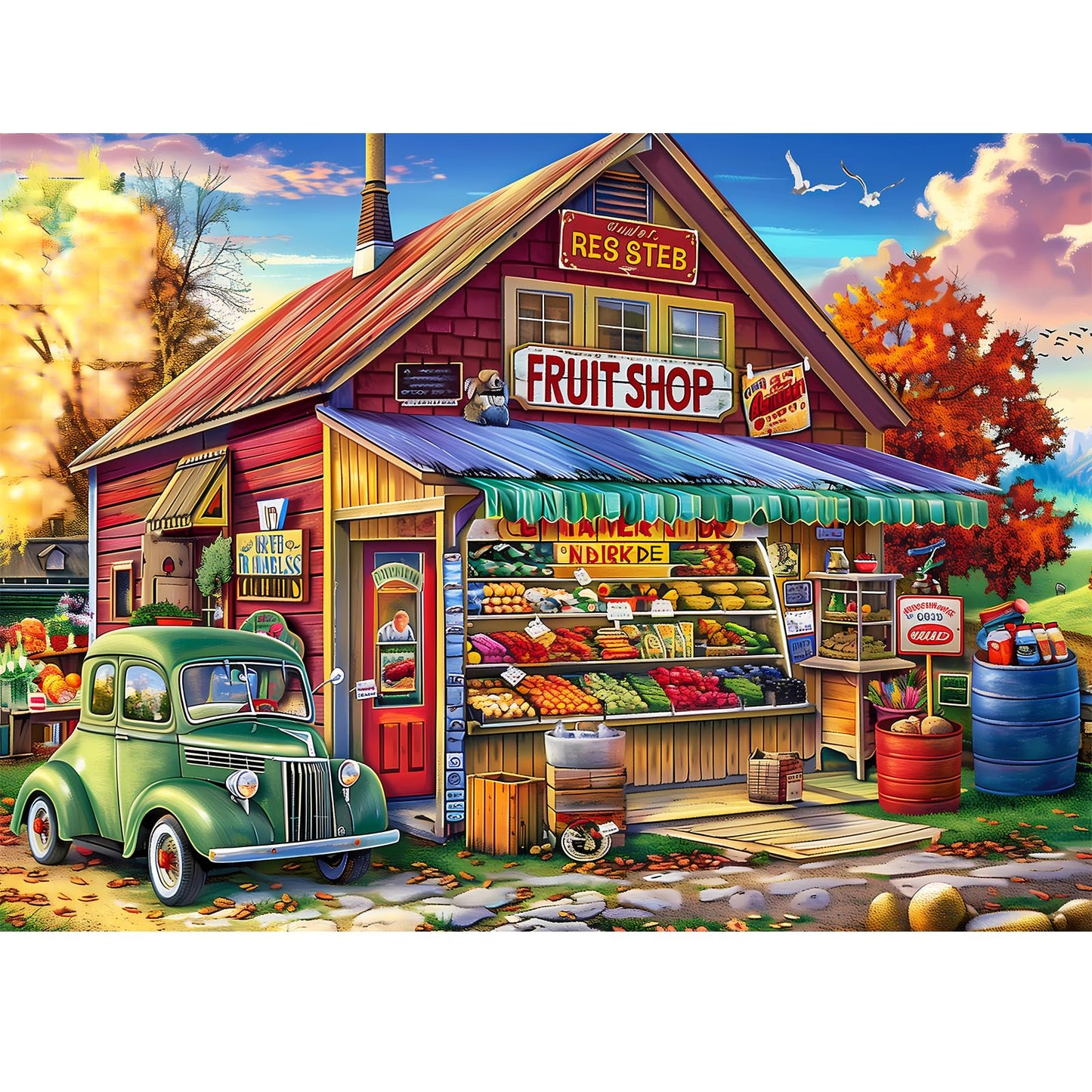 500 Pieces Puzzle for Adults, Country Store Puzzles, Landscape Jigsaw Puzzles, Creative Play Holiday Party Gifts, Fun and Challenging Family Game for Adults Seniors, 20.5x15 in -Like New