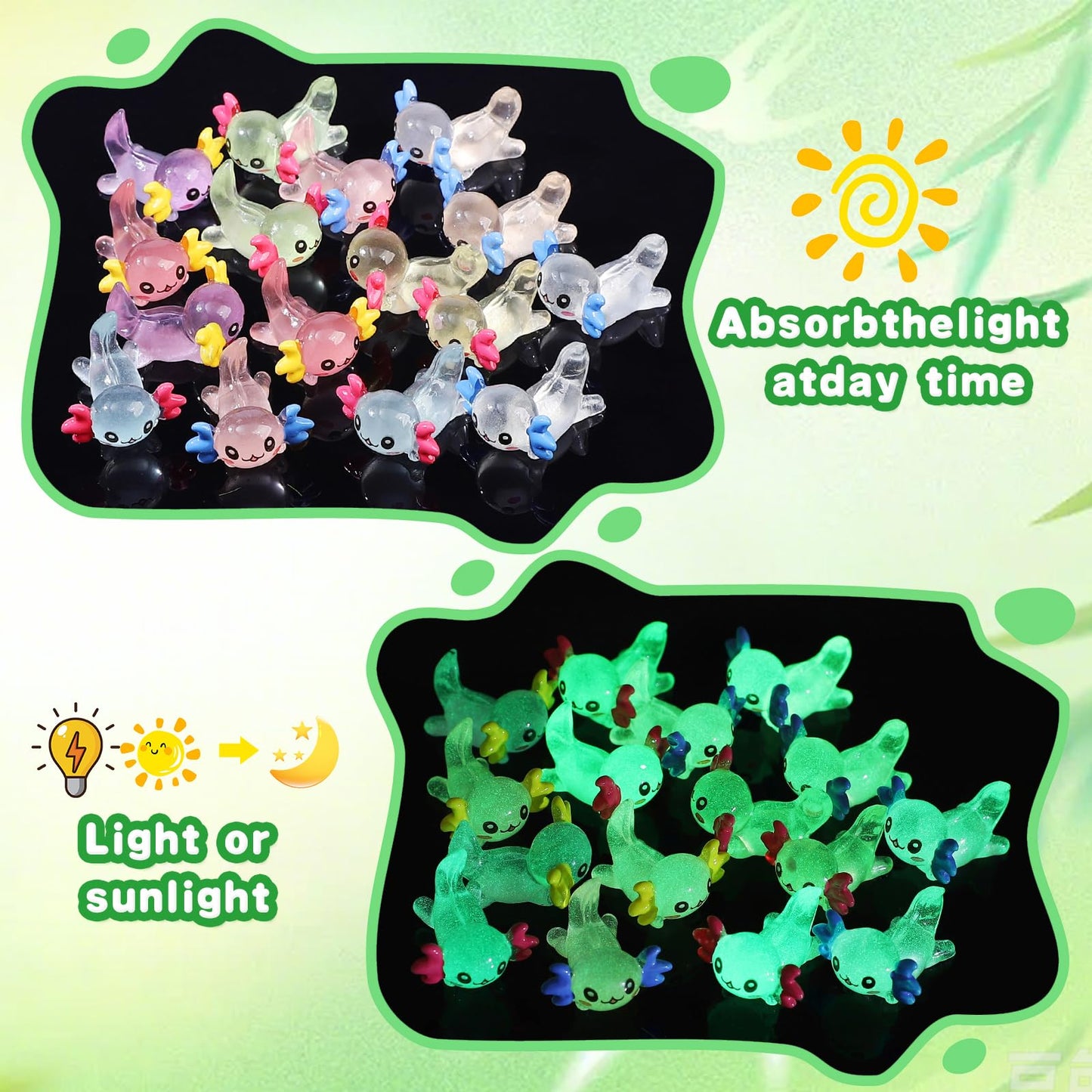 CozyWhimsy Mini Resin Axolotl Set - 51 PCS Glow-in-the-Dark Aquarium Decor for Dollhouse and DIY Miniature Gardens