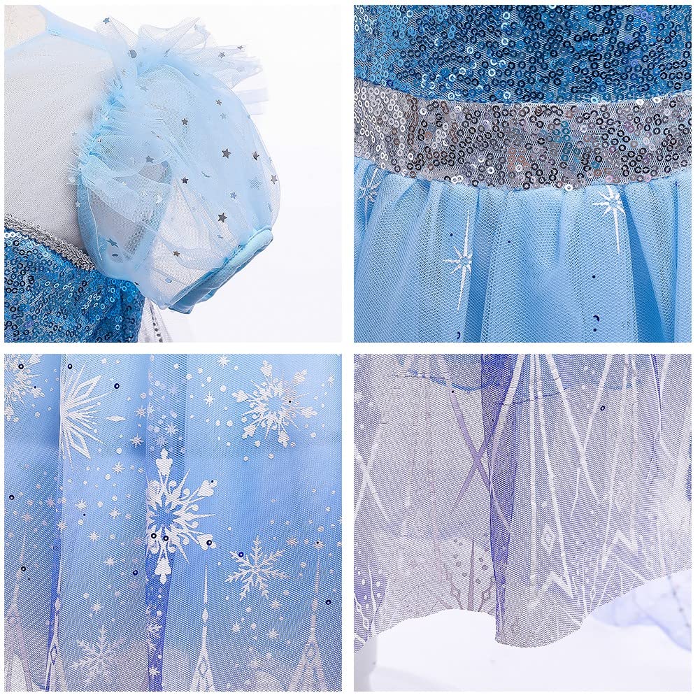Fmyfwy Girls Frozen Elsa Princess Fancy Dress Up Outfits Halloween Costume Christmas Birthday Party Tulle Gown W/Accessories Blue 3T