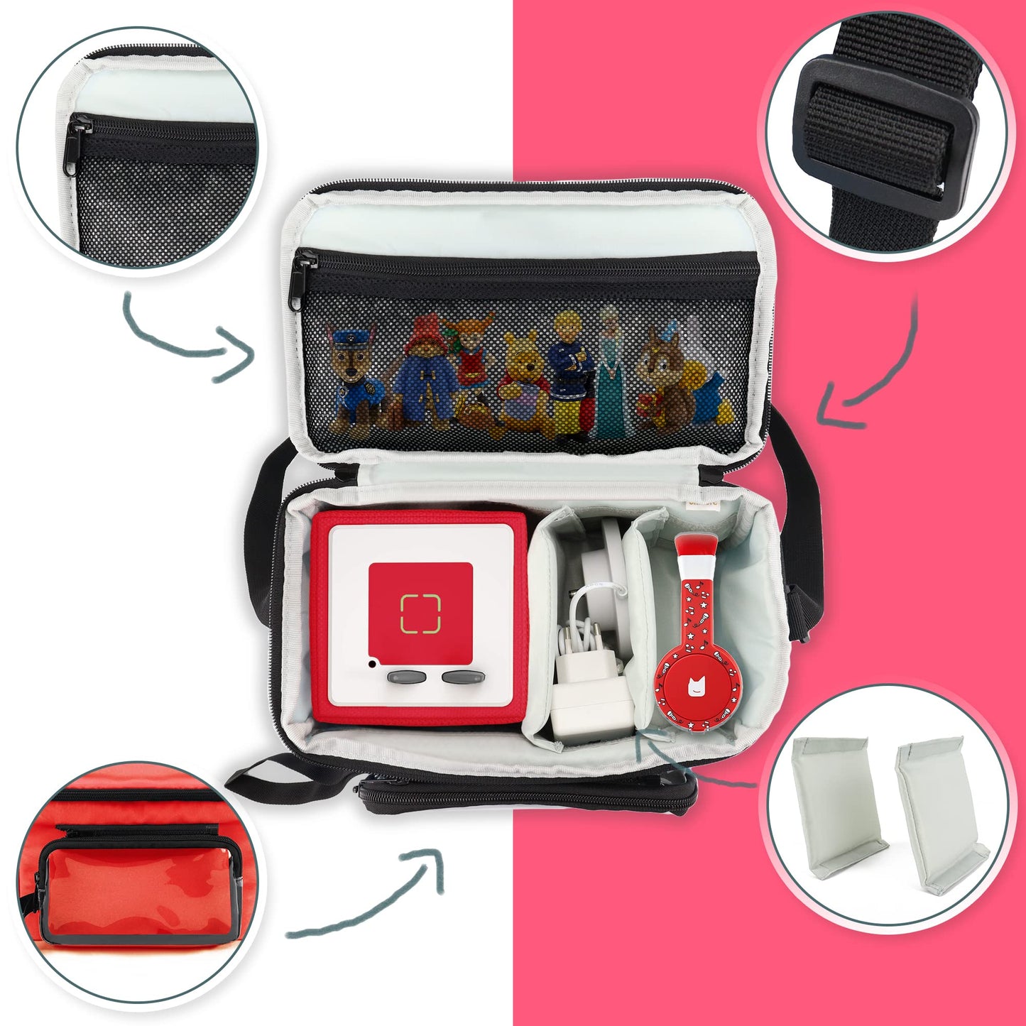 Annmore Large Red Nylon Carrying Bag for Toniebox Figures - Car Seatback Organizer