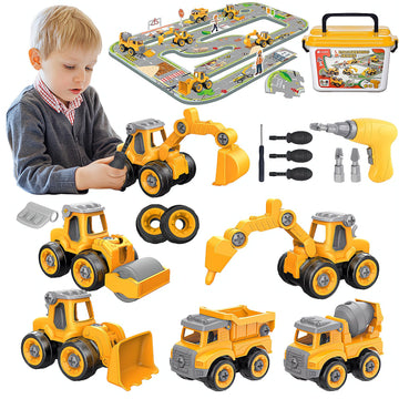 Trovogil Take Apart Construction Truck Excavator Toy, STEM Building Set, 1:64 Scale, Educational Plastic Toy for Kids Ages 3-8