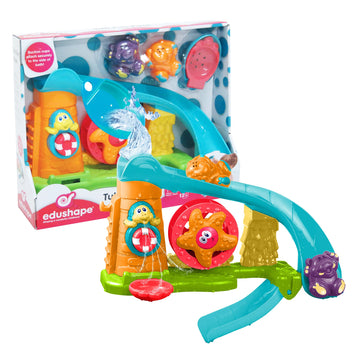 Edushape Tub Fun Park - Boys & Girls Water Bath Toy W/ Hippo Elephant Starfish & Turtle - Watch Toddler Bath Toys Slide & Spray 