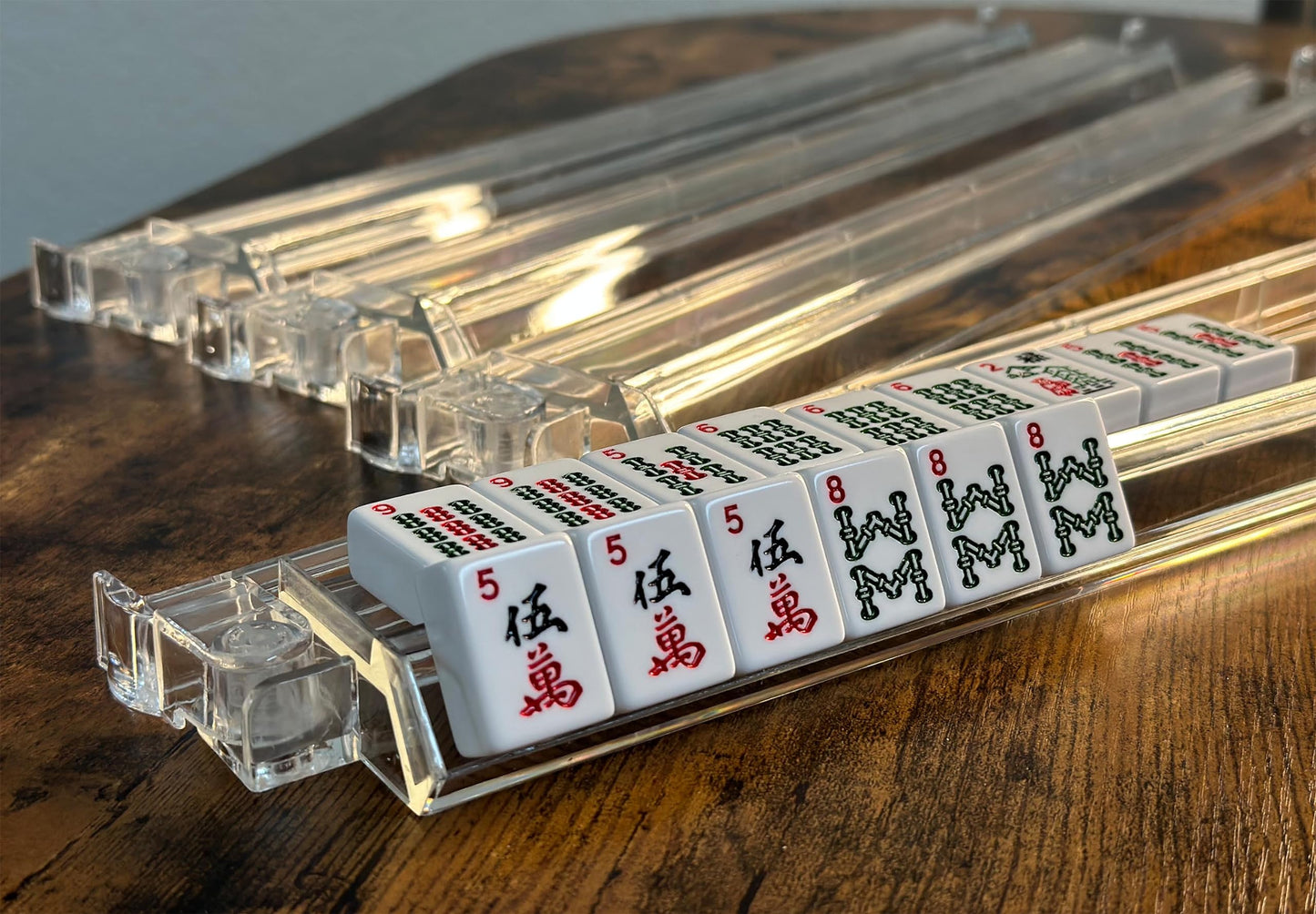 Mose Cafolo Set Of 4 All In One Transparent Mahjong Rack & Pusher Acrylic Mah Jongg Rack Pusher 18'' (Clear)