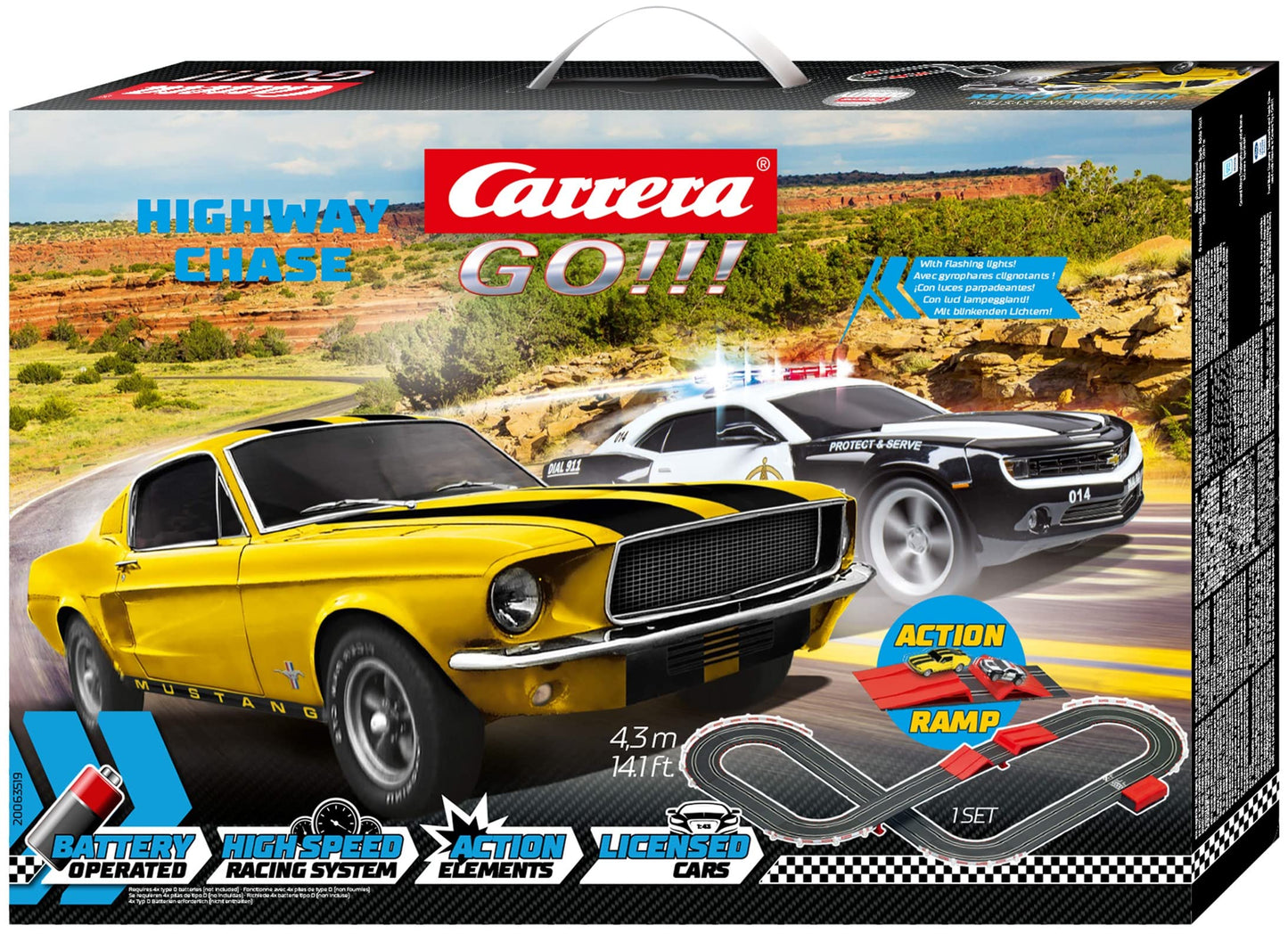 Carrera Go!!! Battery Operated 1:43 Scale Slot Car Racing Toy Track Set With Jump Ramp For Kids Ages 5 Years And Up, Highway Chase