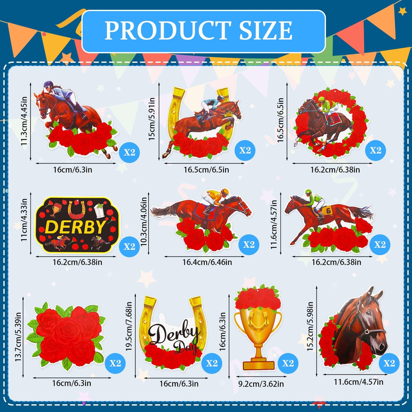 MARFOREVER 48 Pcs Derby Day Decorations Hanging Banner Swirls Derby Horse Decorations Horse Racing Ceiling Streamer Decor Racing