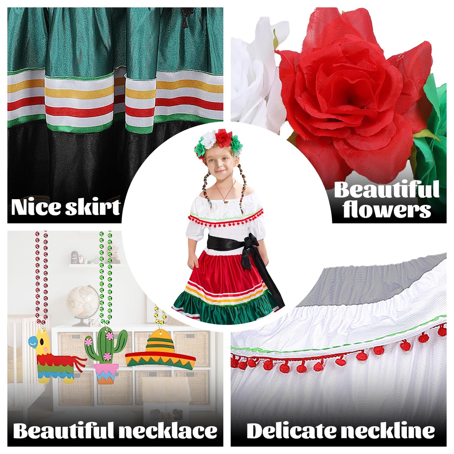 stepsin Traditional Mexican Dress for Girls Folklorico Dance Dress Cinco De Mayo Girls Party Costume Mexican Fiesta Dress Kit