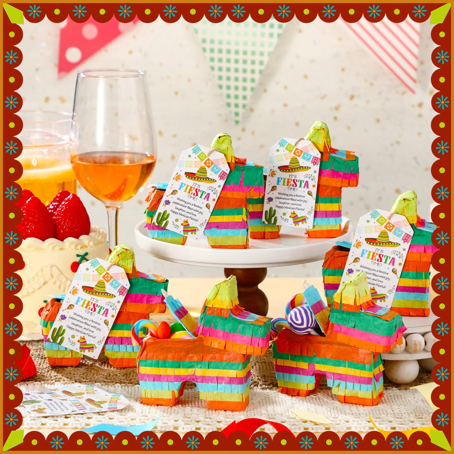 6 Pcs Mini Donkey Pinatas for Fiesta Birthday Party Supplies 4 x 4 Inches Cinco De Mayo Small Pinata with Greeting Card for Cinc