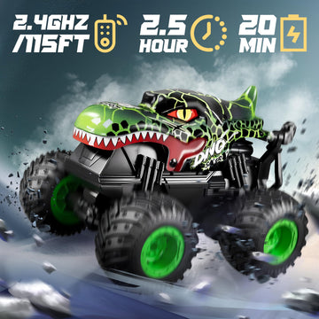 BEZGAR Monster Truck Toys - Remote Control Monster Truck with Light & Music, Dinosaur Toys for Kids, 1:20 Scale RC Truck with 36