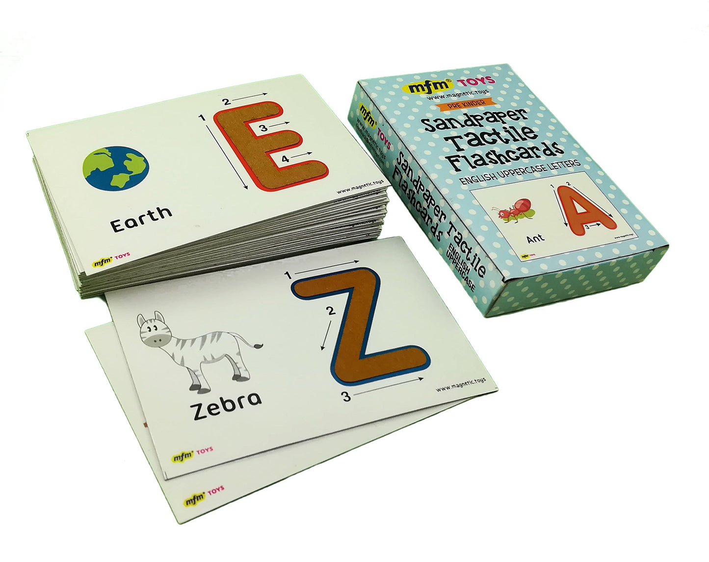 MFM Toys Sandpaper Alphabets Letters Numerals Flashcards Tactile - Early Learning Aid (Uppercase, Lowercase Combo)
