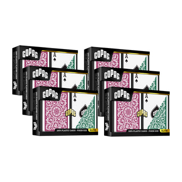 Copag 1546 Design 100% Plastic Playing Cards, Poker Size (Standard) Green/Burgundy (Regular Index, 6 Sets)