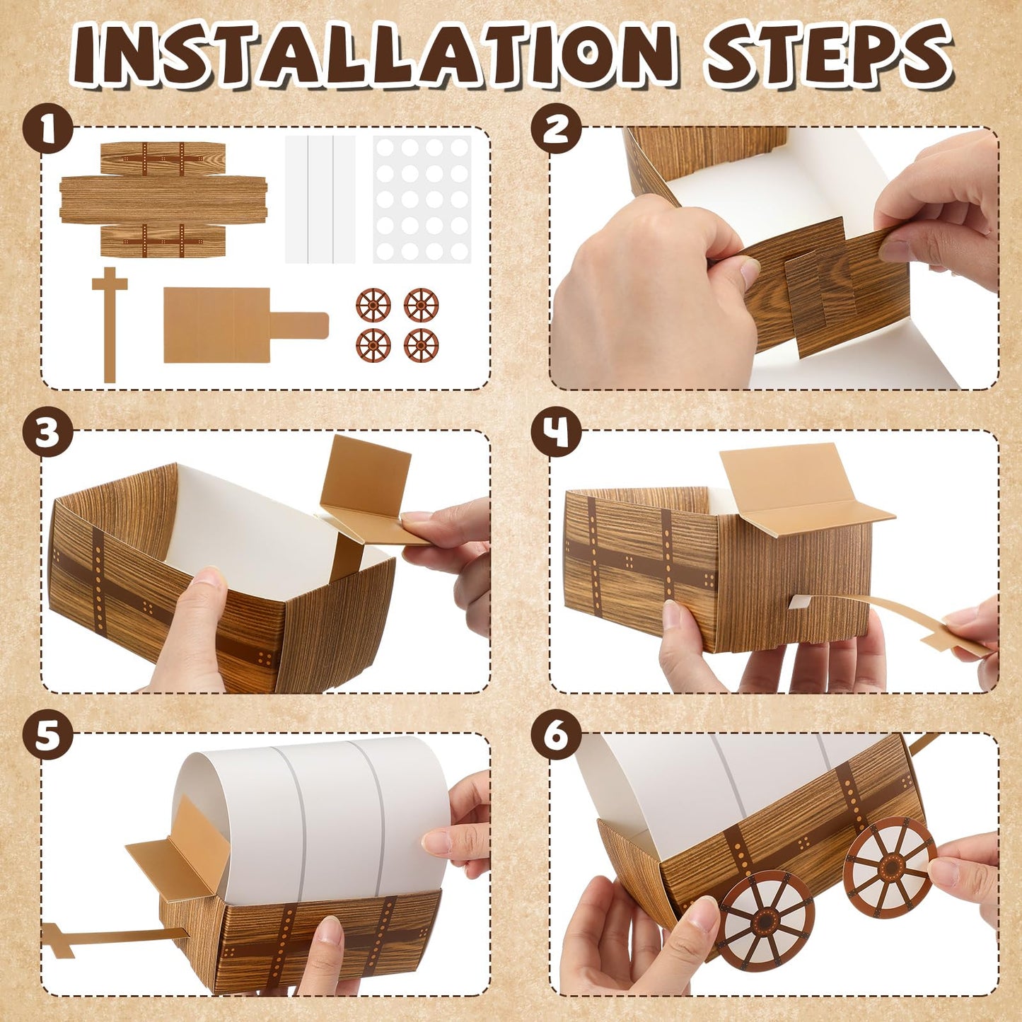 Motipuns 3D Western Covered Wagon Craft Kit Kids Toy Wagon for Vbs Vacation Bible School Supplies Decoration Craft Kits and Acti