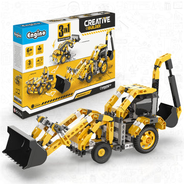 Engino Creative Builder- Backhoe Loader- 3-In-1, Educational Toys For Kids 6+, Engineering Kit For Young Inventors, Stem Kits, Gifts For Boys & Girls
