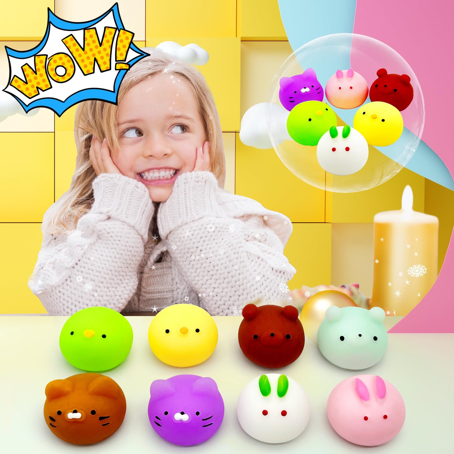 6 Pcs Mochi Squishy Toys For Kids Party Favors, Mini Round Animals Toys Kawaii Squishies For Classroom Prizes, Easter Basket And