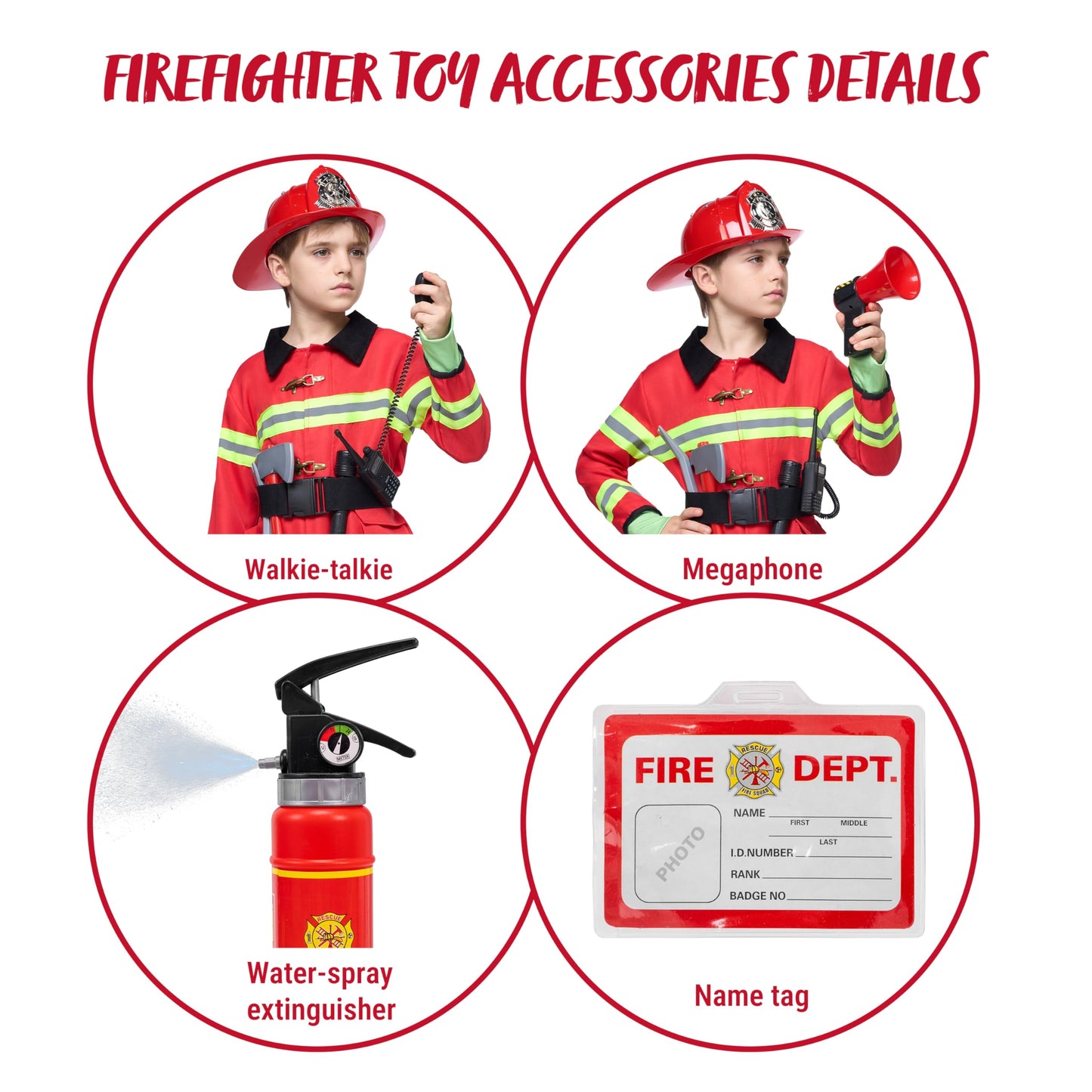 Spooktacular Creations Halloween Boys Fireman Costume  Firefighter Costume for Kids  Red Toddler Fireman Jumpsuit Accessories Set for Dress-up and Roleplay Party (Large  10-12 yrs)