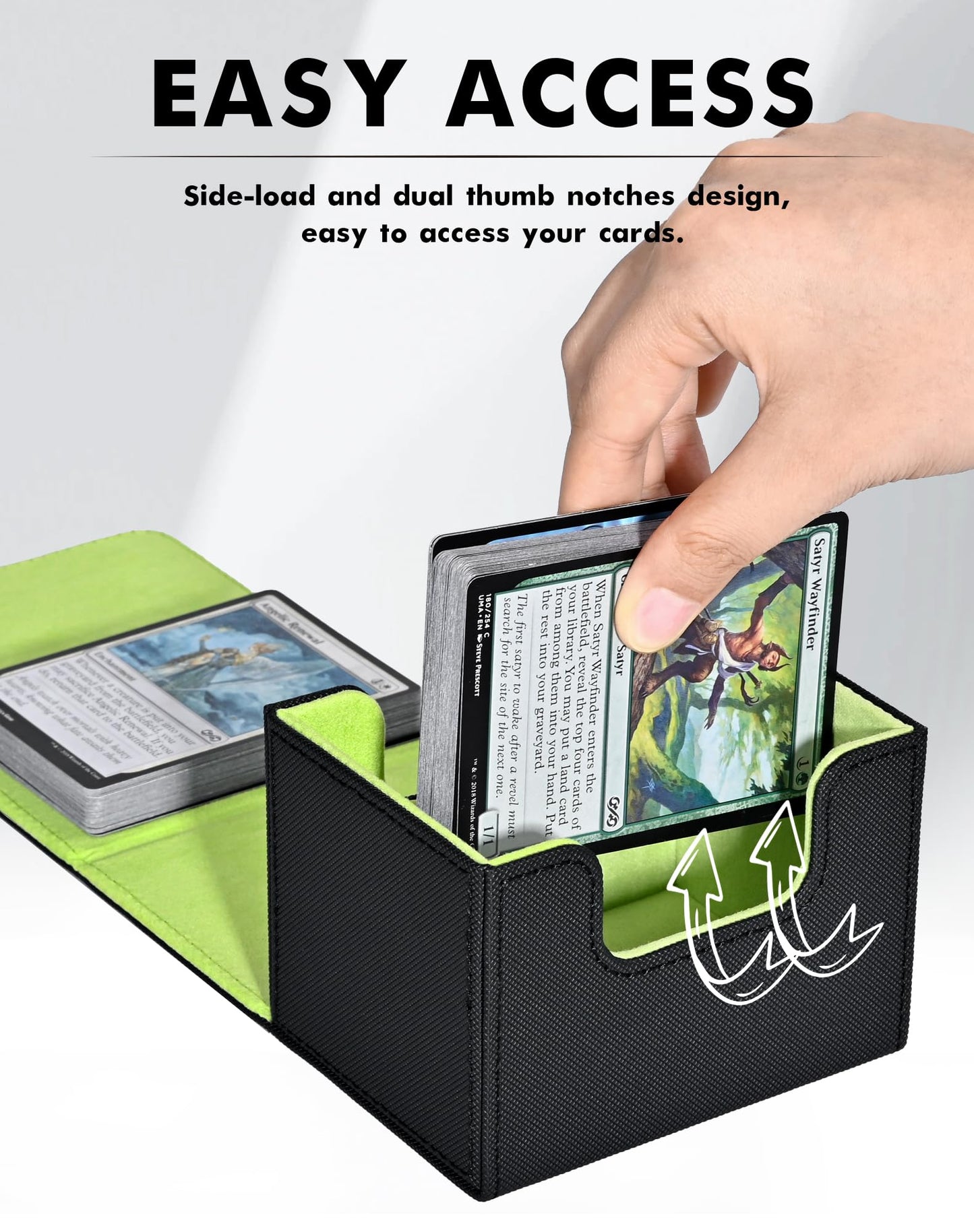 Zlca Card Deck Box For Trading Cards, Mtg Commander Deck Box Holds 120+ Single Sleeved Cards, Leather Magnetic Card Storage Box Fits For Tcg Ccg Magic Cards (Black& Green)