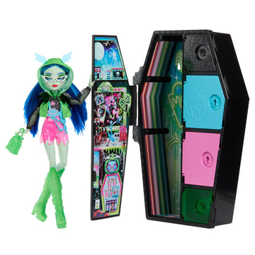 Monster High Monstrous Secrets Neon Scare Series Set With Articulated Doll Ghoulia Yelps, Locker, Over 19 Surprises, Over 125 Lo