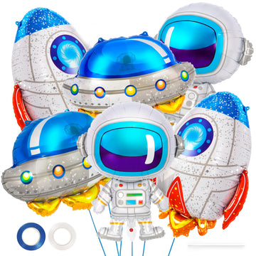 6 Pcs Space Balloons,Astronaut Ufo Rocket Foil Balloons For Kids,Space Party Decorations,Outer Space Balloon For Baby Shower Uni