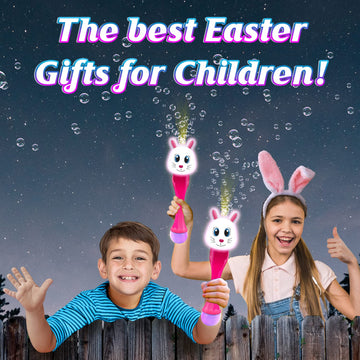 Artcreativity Easter Bunny Bubble Wand, Easter Basket Stuffers For Toddler, 14' Light Up Automatic Bubble Maker With Led & Music, Basket Essentials & Toys For Toddlers, Bubbles For Kids