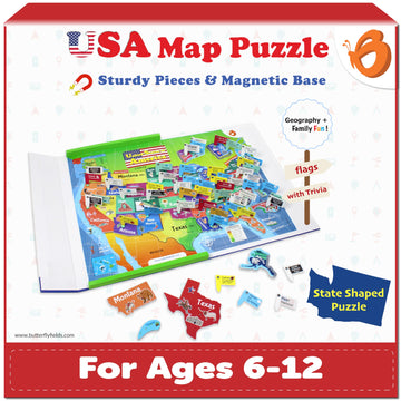 Butterfly Edufields United States Puzzle Toys For Boys 6 8 10, Magnetic Puzzle Book Gifts For 6 Year Old Boys, Puzzles For Kids Ages 6-8, Toys For Girls 6-8, Geography Games, Educational Kit For Kids