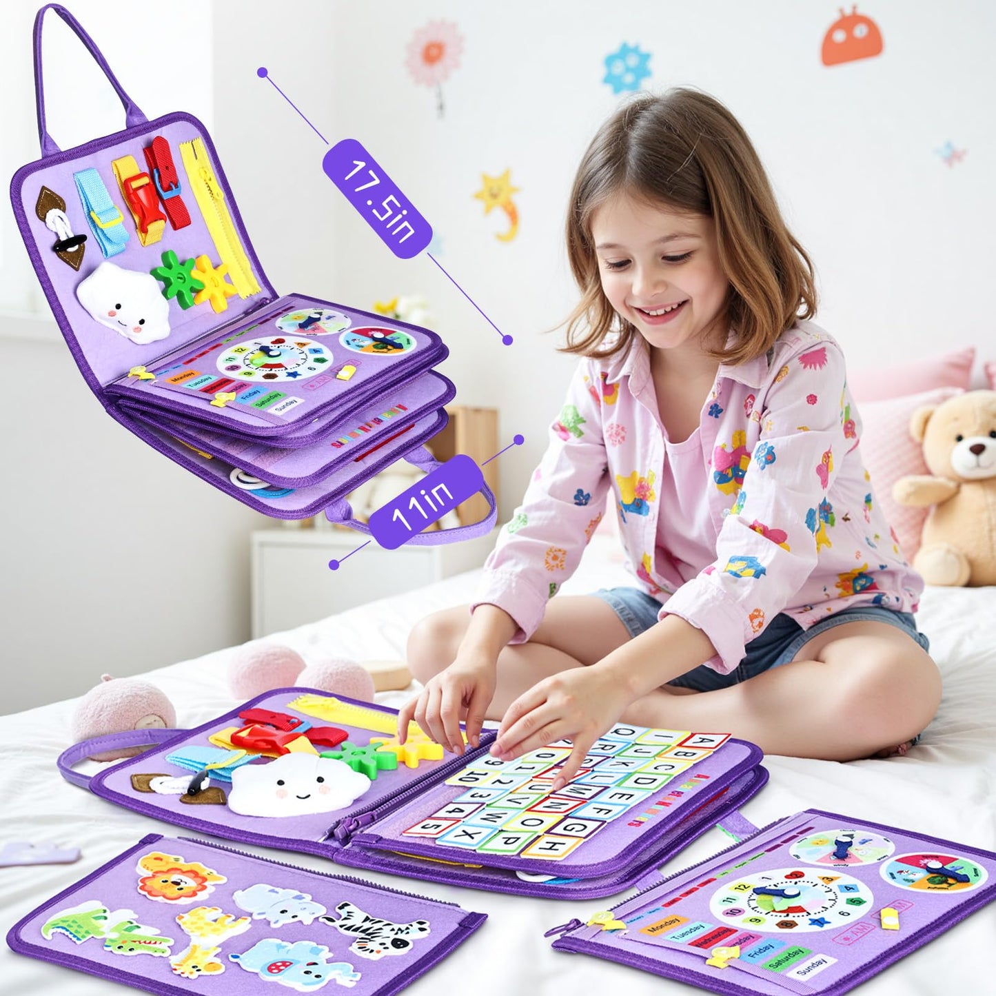 Esjay Toddler Busy Board Montessori Toys for Girls, Sensory Board Educational Activities Learning Fine Motor Skills, Birthday Gi