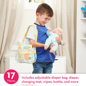 Melissa & Doug Mine To Love Travel Time Play Set For Dolls With Diaper Bag, Bottle, Sunscreen, More (17 Pcs) - Baby Doll Accesso