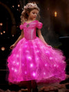 Uporpor Light Up Pink Princess Dresses For Girls Halloween Costumes Dressing Up Clothes For Little Girl Kids Party Christmas, 12