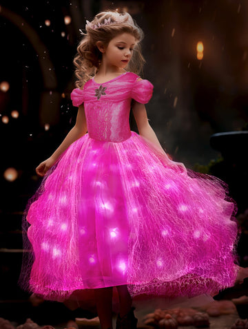 Uporpor Light Up Pink Princess Dresses For Girls Halloween Costumes Dressing Up Clothes For Little Girl Kids Party Christmas, 140