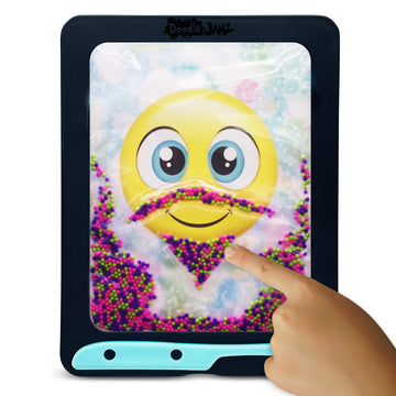 Sky Castle Doodlejamz Jellypics - Sensory Drawing Pads Filled With Non-Toxic Squishy Beads And Gel - Includes Stylus, Removable 2-Sided Emoji Backer Card (Pink, Purple, Green Beads)