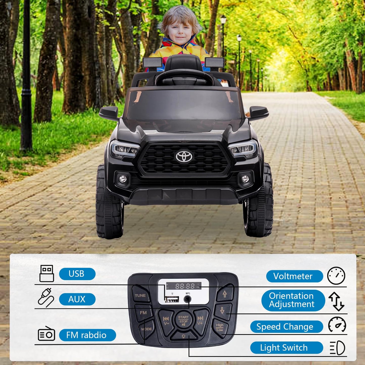 Hipicute Officially Licensed Toyota Tacoma Car, 12V Battery Powered Electric Car With Remote Control, Spring Suspension Safety B