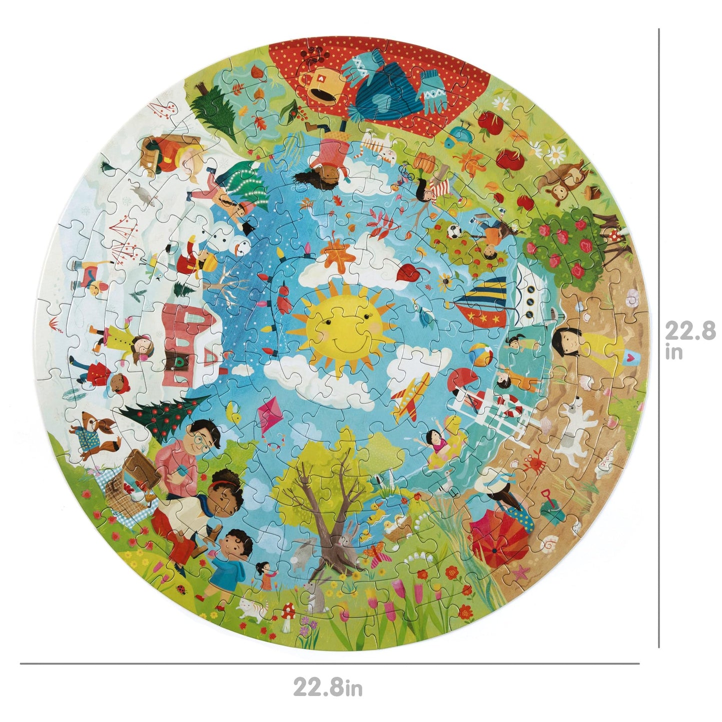 boppi Seasons Round Jigsaw Puzzle - 150 Pieces, 58cm Diameter, Recycled Card, Spring Summer Autumn Winter for Kids Ages 5-8