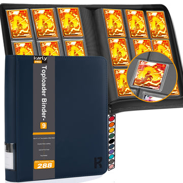 KarlyPro 3 x 4 loader Binder  Hold 288 Top 25-55PT Loaders Storage 9-Pocket enhanced Zip Hard Plastic Album Collection Binder for Sports or Other Trading Cards in 3 x 4 Sleeves-(Deep Blue)