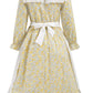 FORTMAC Prairie Dress Girls Pioneer Colonial Costume Floral 1800s Pilgrim Costume with Apron and Bonnet Yellow 7-8Y
