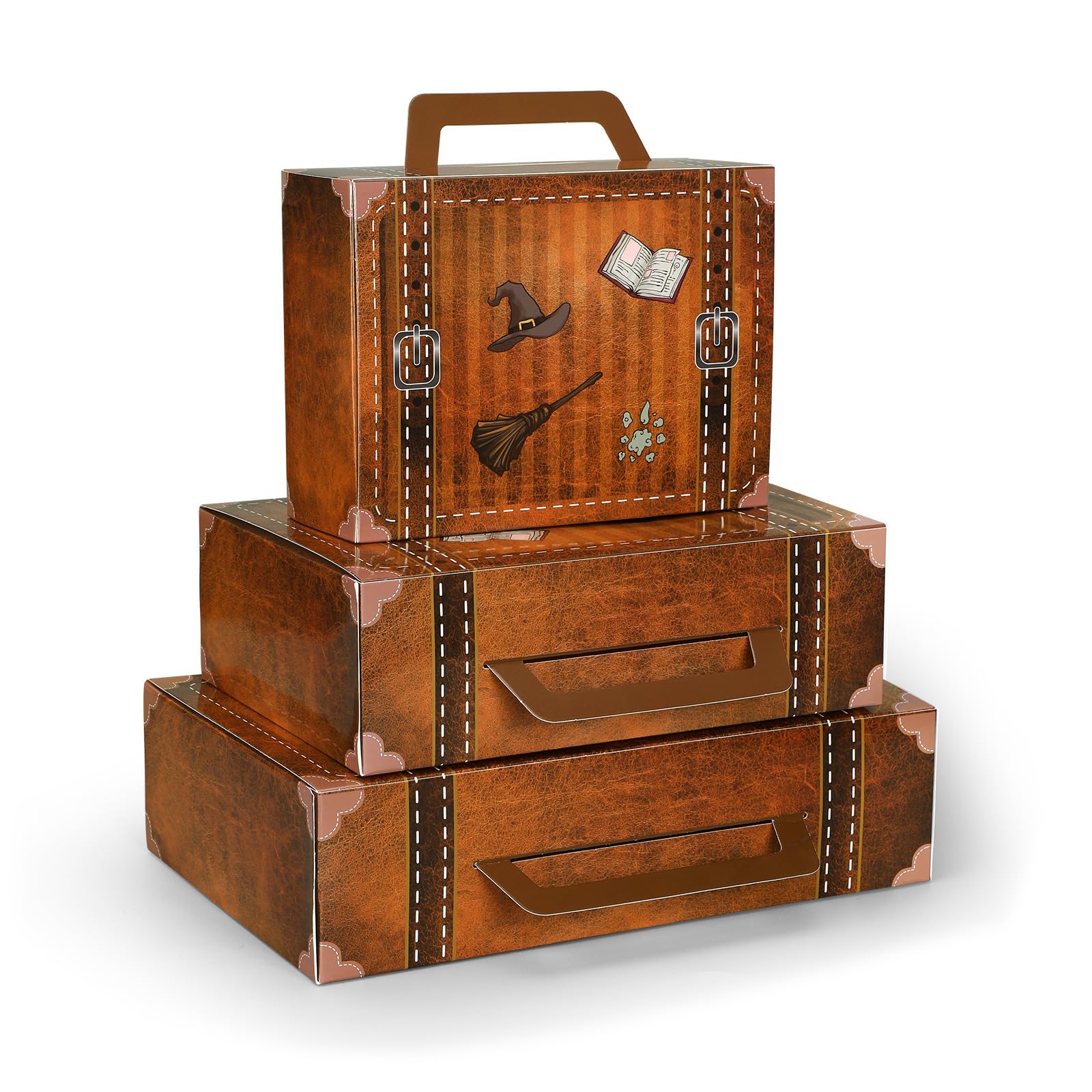 Weekgrat 12 Pcs Large Magical Themed Travel Suitcase Box Travel Party Decor Paperboard Fantasy Themed Suitcases Gift Box Decorat