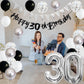 30Th Birthday Decorations For Women Men, Happy 30Th Birthday Banner With Black Silver White 30Th Birthday Balloons Birthday Cake