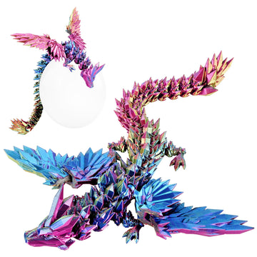Sumland 3D Printed Dragon With Wings Flying Dragon,Rainbow Crystal Wing Dragon Fidget Toys, Articulated 3D Printed Dragon,Red Ye