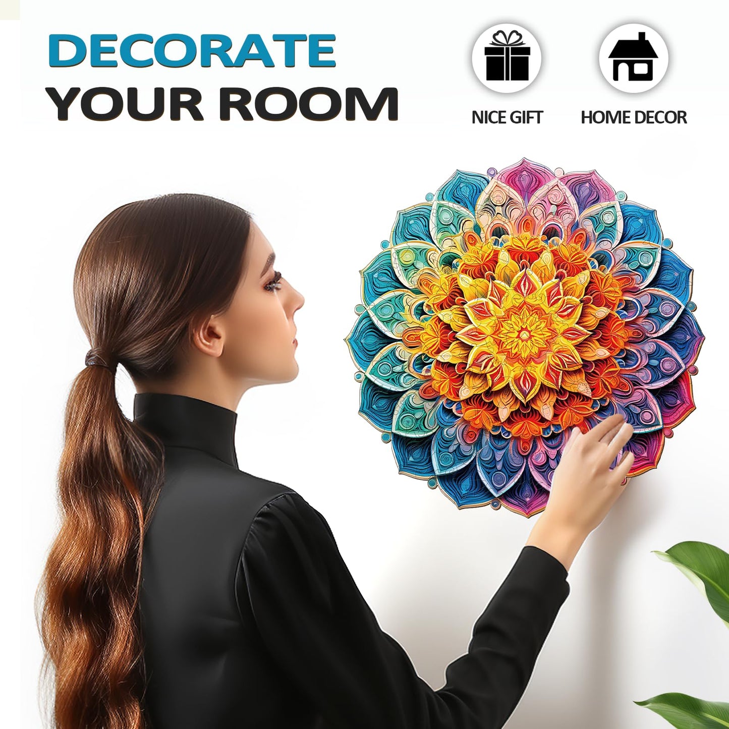 Mandala Puzzles For Adults, 300 Piece Puzzles For Adults-Mandala Kaleidoscope(L, 13.3 * 13.3In), Unique Round Jigsaw Puzzles, Cr