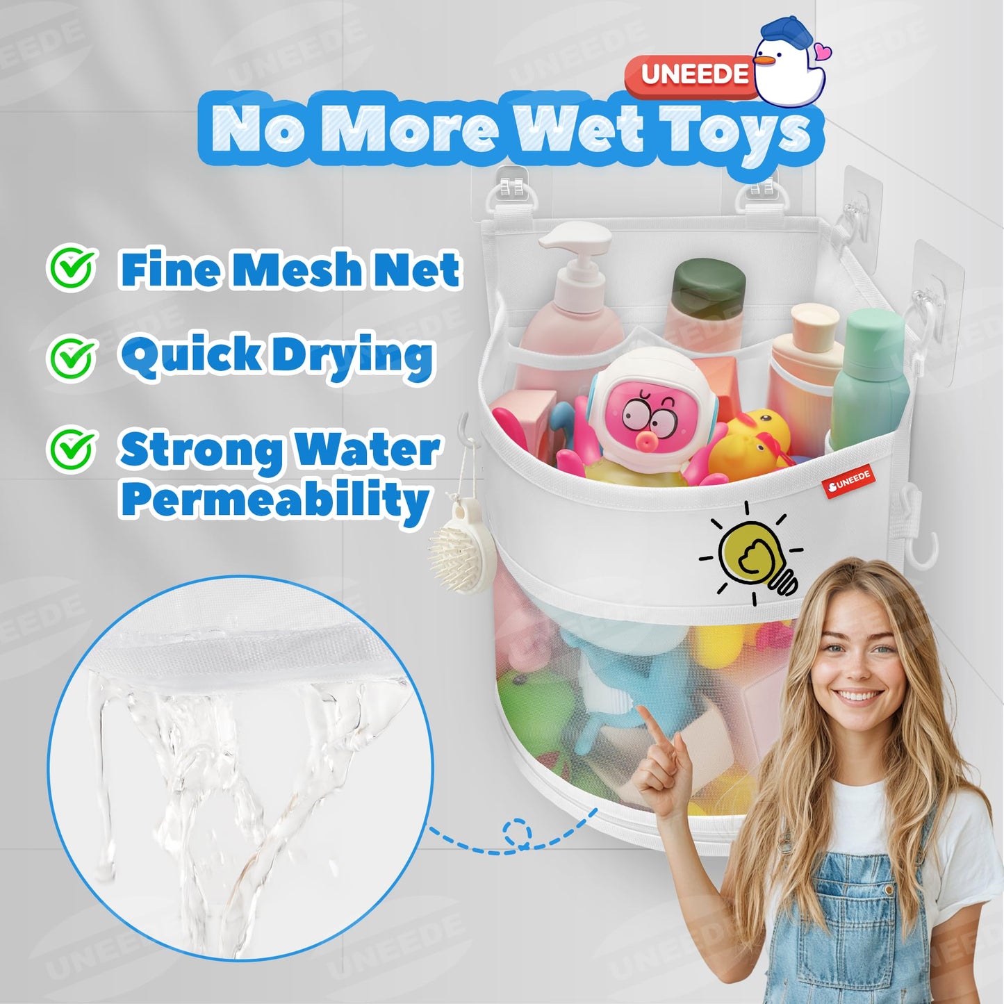 Uneede 3.5 Gallons Corner Mounted Versatile Bath Toy Storage Holder,Bathtub Toy Storage Organizer,Mesh Shower Caddy For Bathtub