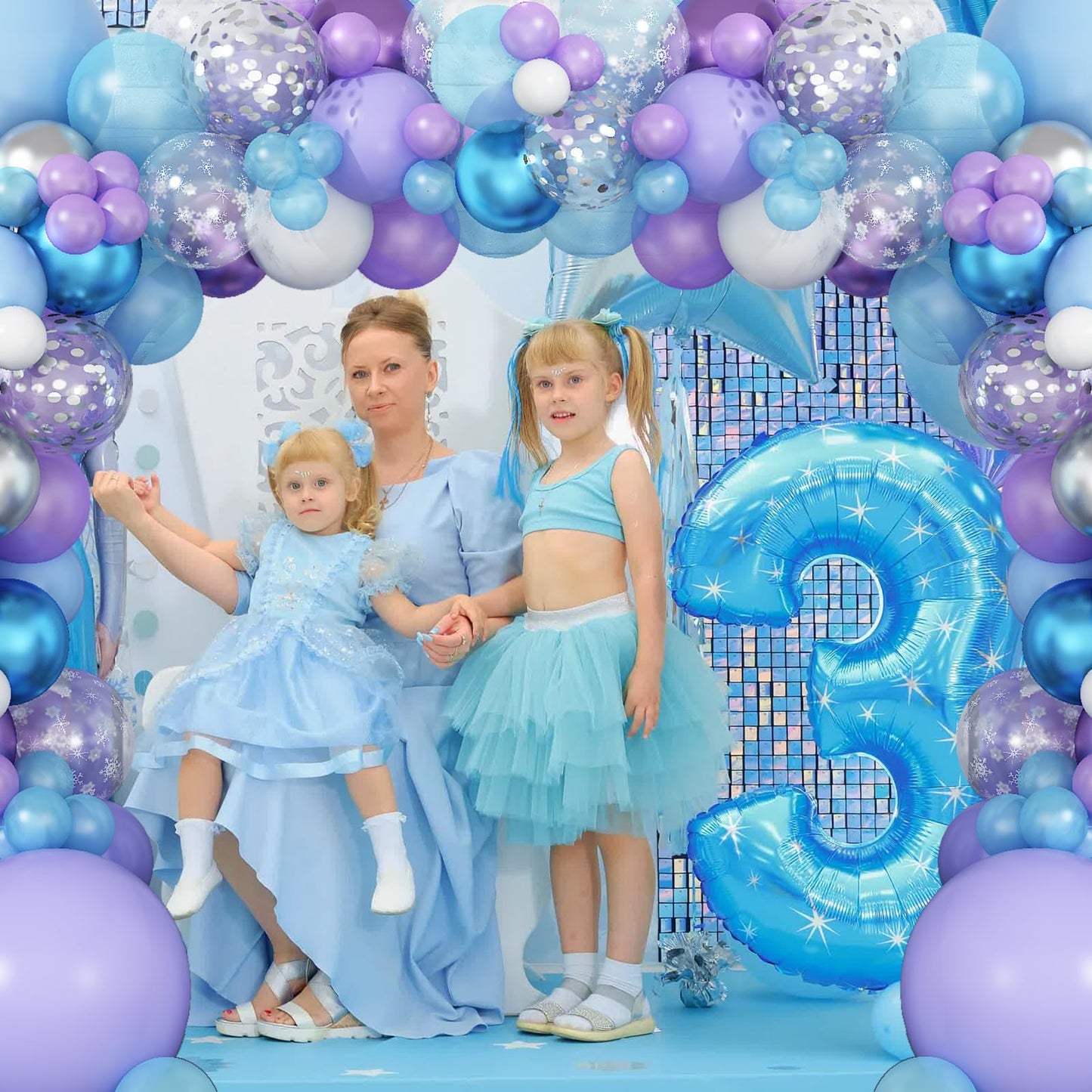 Frozen Balloon Arch Kit,Light Blue Purple White Balloon Garland With Silver Confetti Balloon,Metallic Blue Purple Balloon Decora