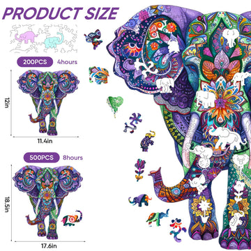 Qiuenisray Wooden Jigsaw Puzzles 500 Pieces-Elephant 17.6x18.5in Royal Wooden Puzzles for mature-themeds Unique Shape Animal mature-themed Puzzles Irregular Wood Puzzles Best Gift for mature-themeds and Kids Family Game